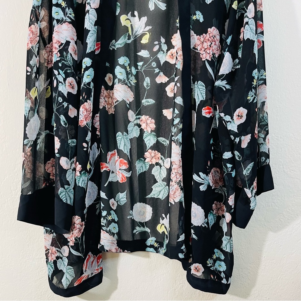 Vince Camuto Floral Sheer Kimono Cardigan Women Size XL Black/Pink Boho Vacay - Picture 6 of 9